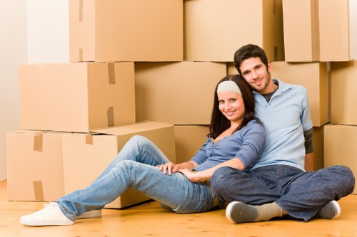 Local moving van near Wimbledon residential streets and apartments
